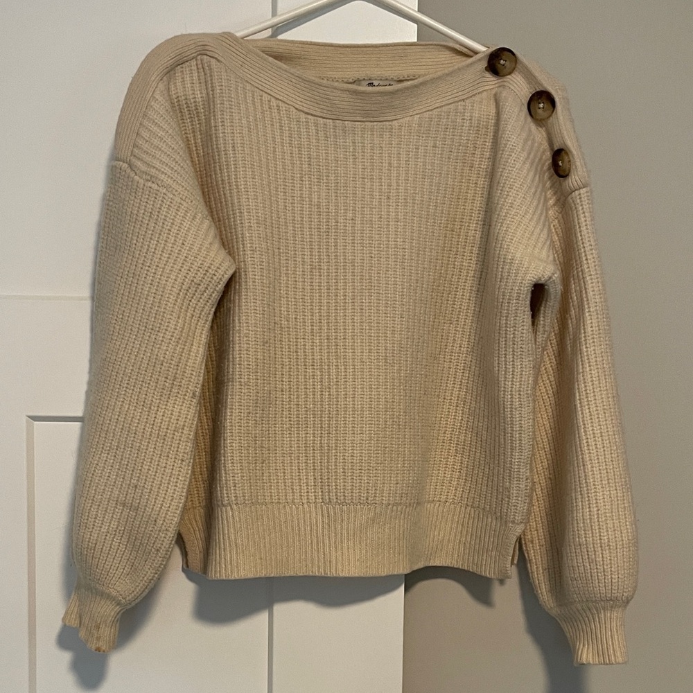 Madewell Cream Button-Accent Sweater